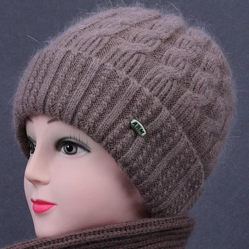 Women's Hat with Warm Ear Protection and Thick Knitted Yarn Cap