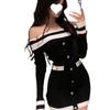 French Chic One-Shoulder Knit Dress for Women - Contrasting Color Autumn/Winter Petite Hip-Hugging Short Skirt