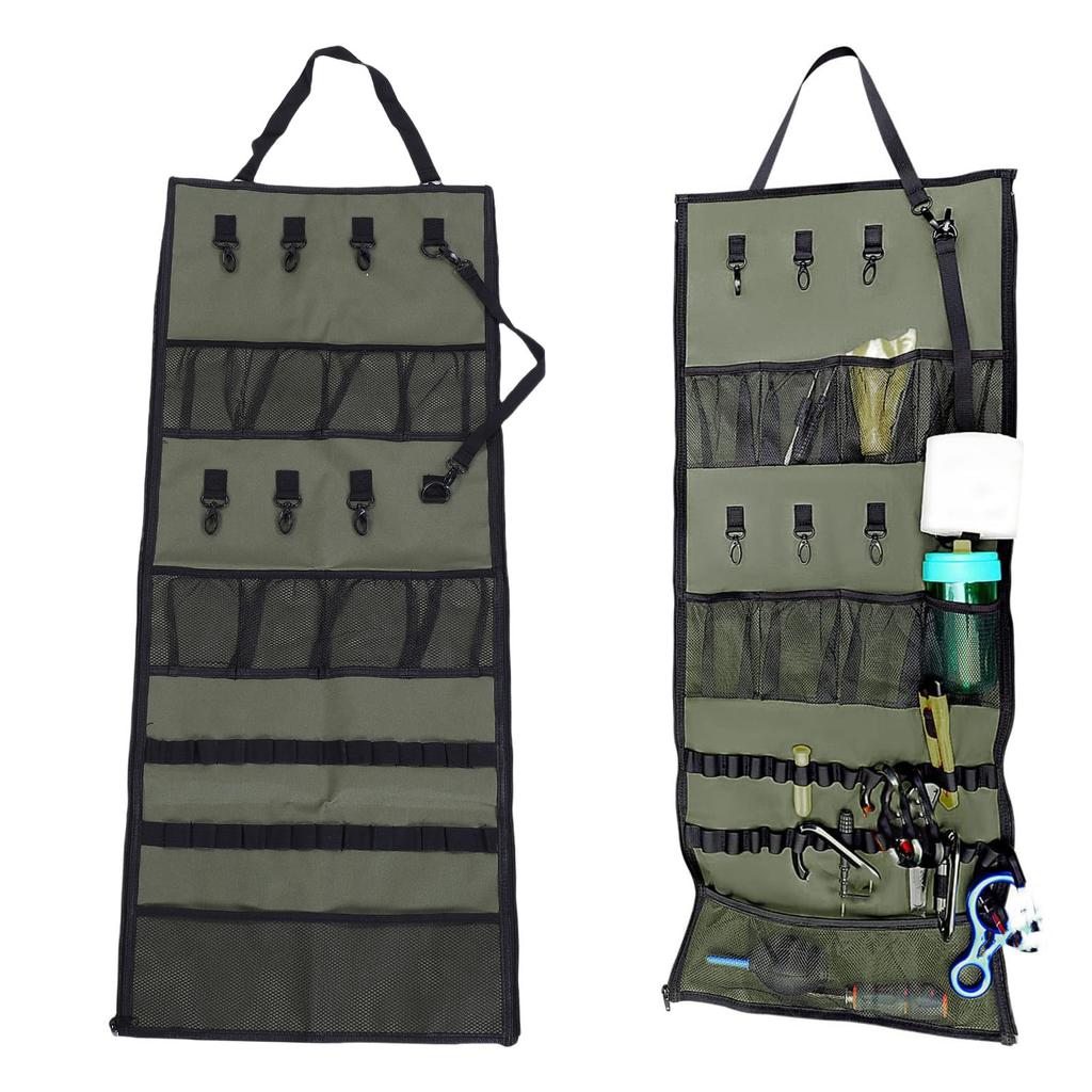 Camping Hanging   600D Oxford Fabric Tent Shed Storage Bag, Hanging Hooks and Mesh  s for Outdoor Picnic Green,