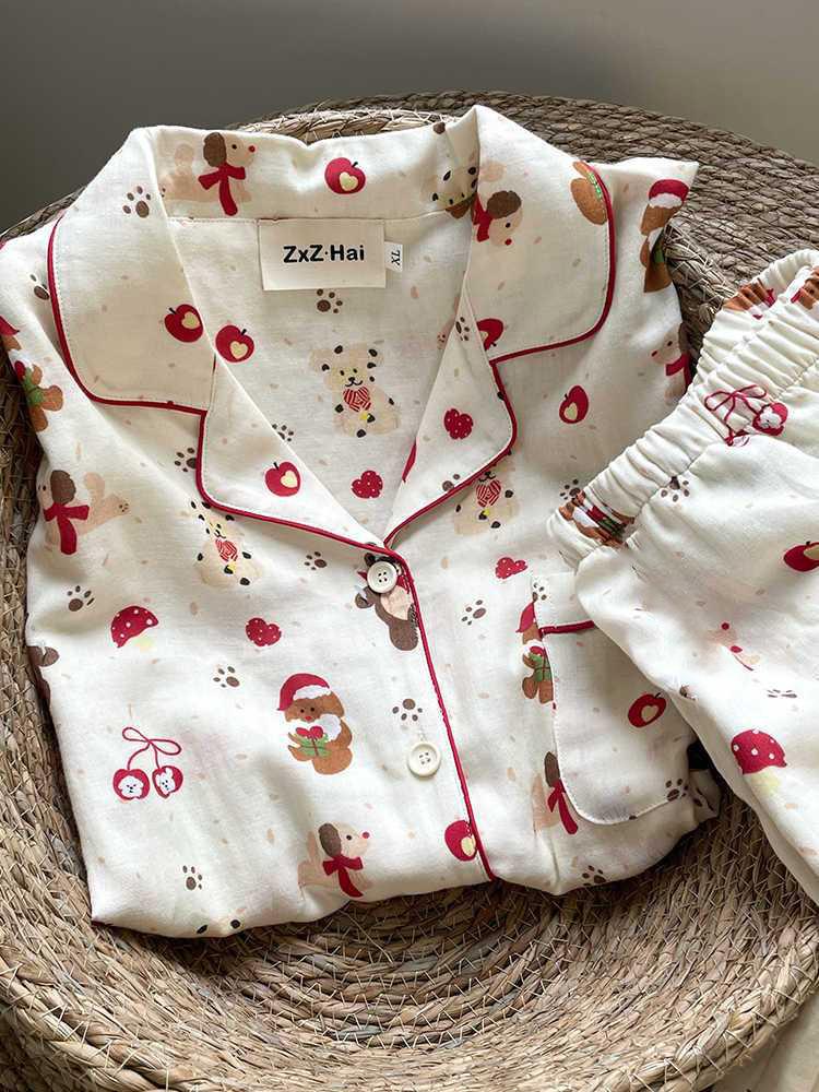 

Cute Christmas bear pajamas women s summer short-sleeved shorts ins wind suit student dormitory can wear loungewear outside S