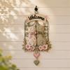 Vintage Style Hanging Ornament Floral Cat Couple Welcome Sign, Wooden Wall Ornament, Pastoral Indoor Outdoor Decoration Art Plaque for Living