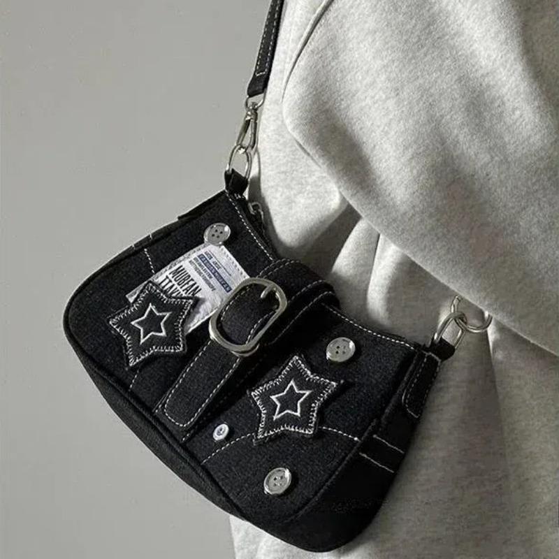Damen Umhängetaschen Koreanisch Harajuku Goth Stern Mädchen Schwarz Handtasche Fairy Grunge Ästhetik Geldbörse Schulter Handtasche Geldbörsen Baguette Tragetaschen