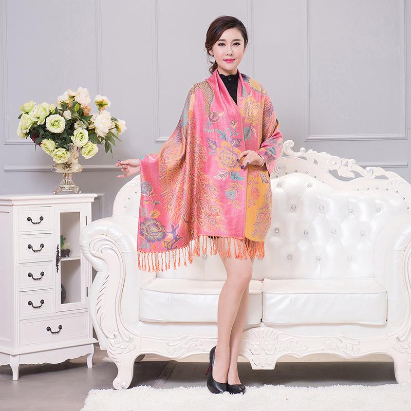 Fashion Scarves Peacock Wrap Scarf Tassel Jacquard Shawl Scarf Lady High Quality Wrap Shawl Pashmina Stole Bufandas Muslim