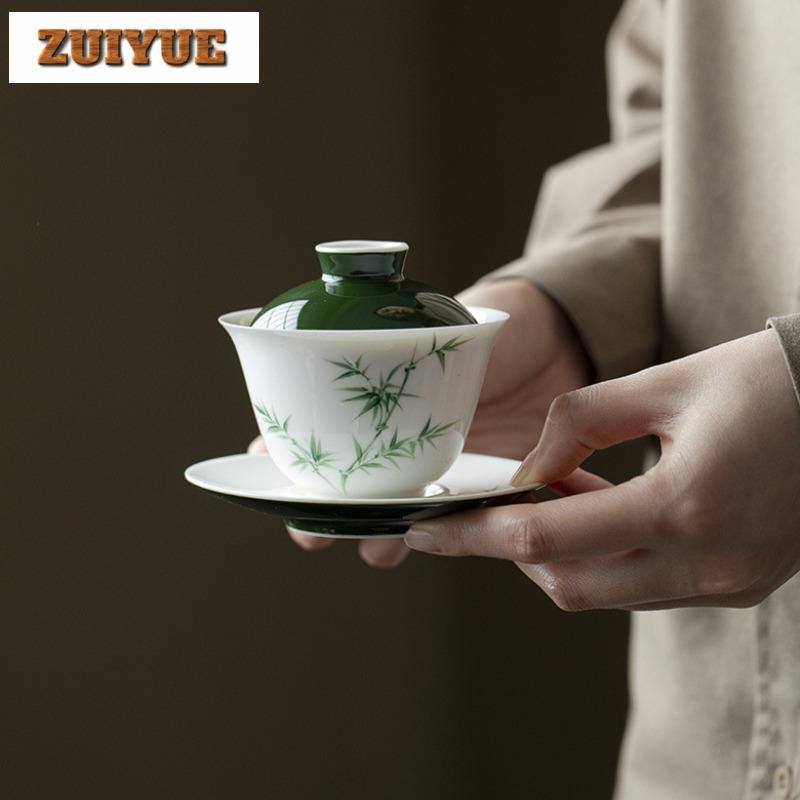 150ml Hand Drawn Bamboo Gaiwan Handmade Tea Tureen Tea Bowl With Lid Kit Tea Maker Cover Bowl Tableware Accessories Collection