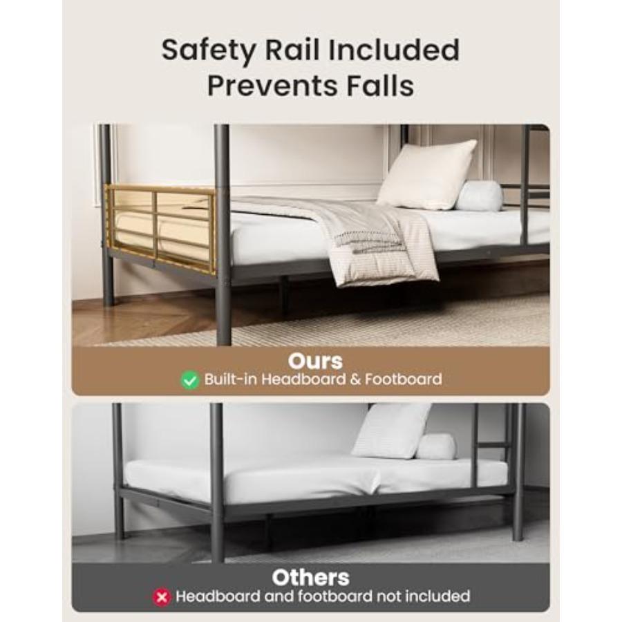 Metal Bunk Bed for Adults and,Convertible to 2 Separate Full Size Beds, Heavy Duty Bunk Bed Frame with Full-length Guardrail an