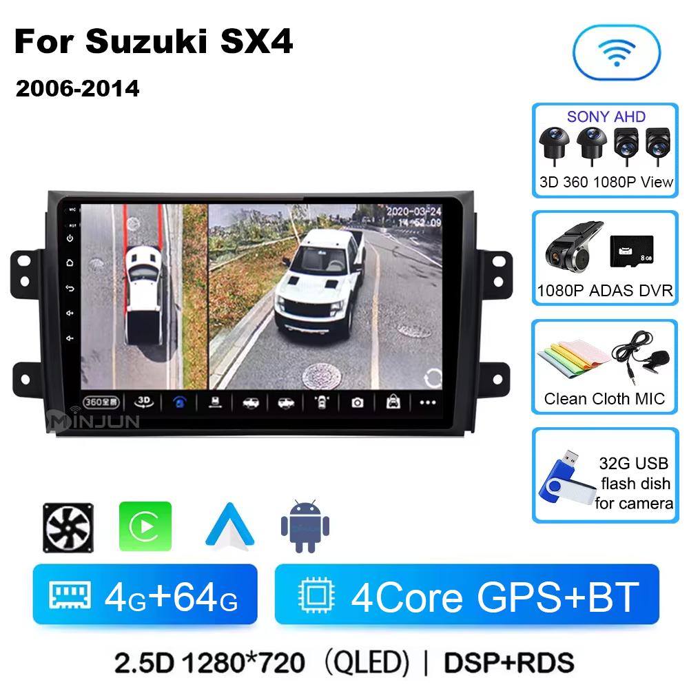 Android 14 Car Radio For Suzuki SX4 2006  2007 2008 2009 2010 - 2014 Qualcomm Wireless Carplay Auto Multimedia Player Navigation