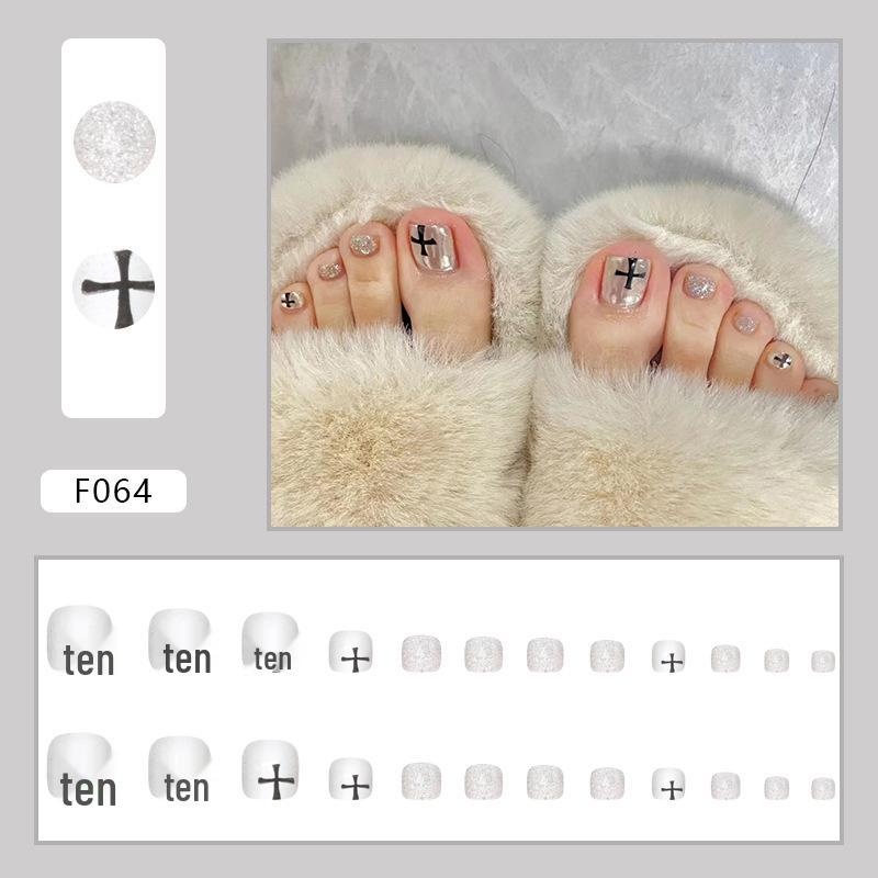 Chic French Diamond Flash Toenail Art: Sweet & Cool Fake Nails for Feet