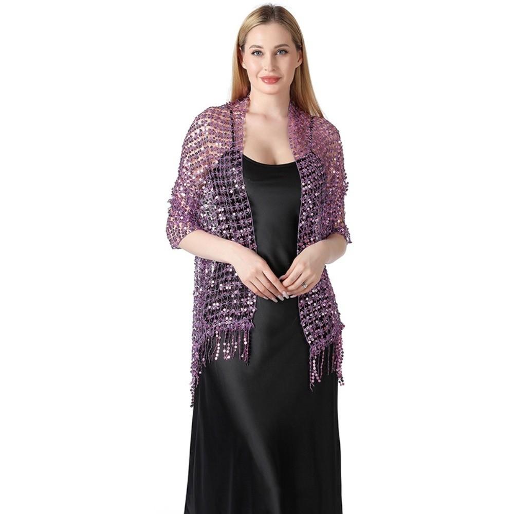 Hollow Out Glitter Shawl Formal Boho Headscarf Fashion Sparkle Sequin Fringe Scarf Evening Dress