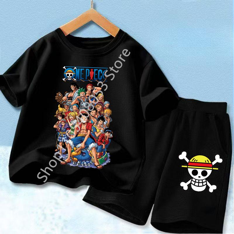 One Piece Kids Outfit Chopper Luffy Tracksuit Suit Children Summer Short Sleeve Clothes Set Anime Boy Girl T Shirt Shorts 2pcs