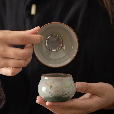 Ceramic Hand-painted Tea Strainer Geyao Tea Filter Vintage Lotus Tea Strainer Kung Fu Tea Set Accessories for Home Office