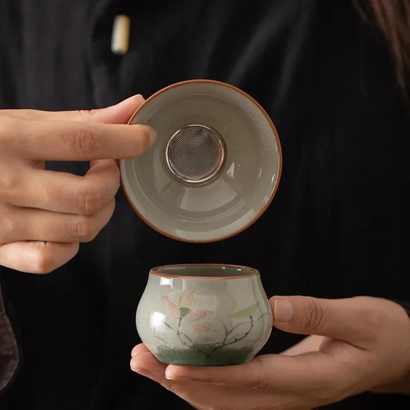 Keramisk Håndmalt Tesil Geyao Tefilter Vintage Lotus Tesil Kung Fu Tesett Tilbehør for Hjemmekontor