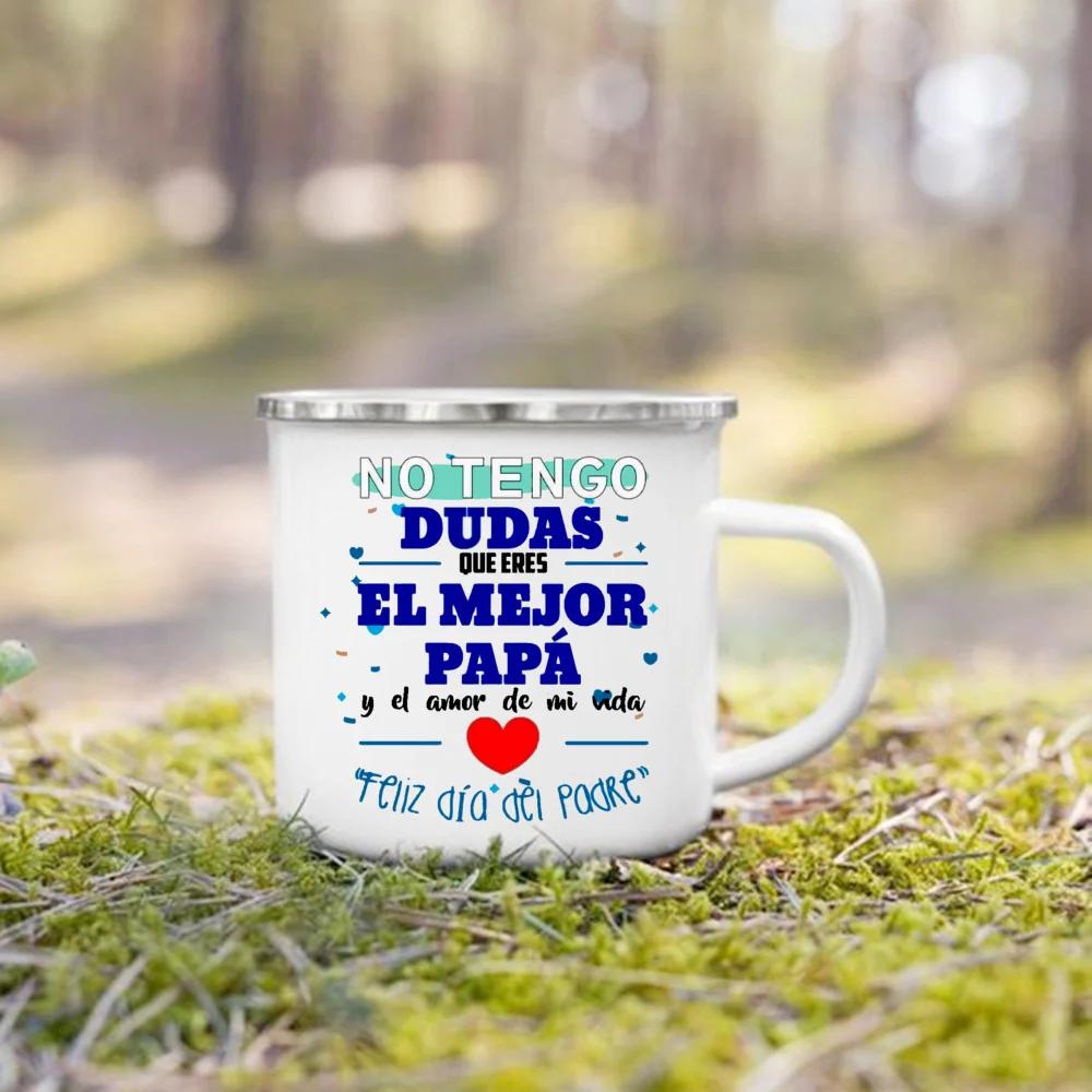 Best Mom & Dad In The Word Spanish Printed Mug Creative Coffee Cups Camping Enamel Cup Festive Birthday Gifts for Mother Father