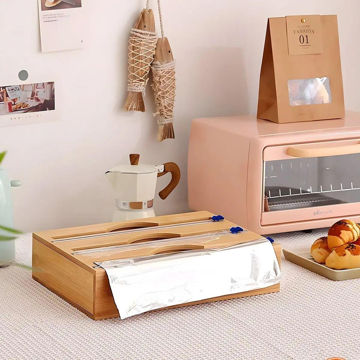 

Бамбукова 3-шарова стрейч-плівка та фольга-органайзер, коробка з стрейч-фольги