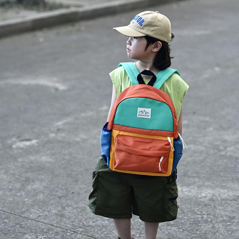 Large Capacity Kids Color Blocked Backpack With Letter Printing Design For Daily