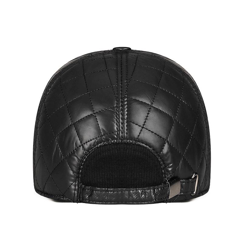 Winter Windproof PU Earmuff Hat: Warm Quilted Leather-Style Baseball Cap for Middle-Aged & Elderly