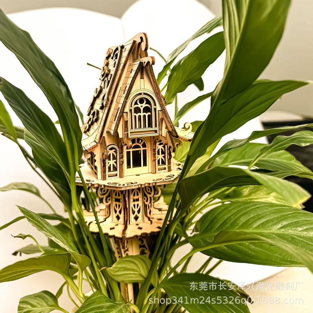 Handcrafted 3D Wooden Elf House Puzzle - Fairy Tale Style Retro Ornament