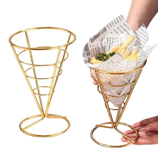 Ice Cream Cone Holders Stainless Steel French Fries Stands Food Cone Display Stand for Individual Waffle Pizza Charcuterie Restaurant Party Supplies