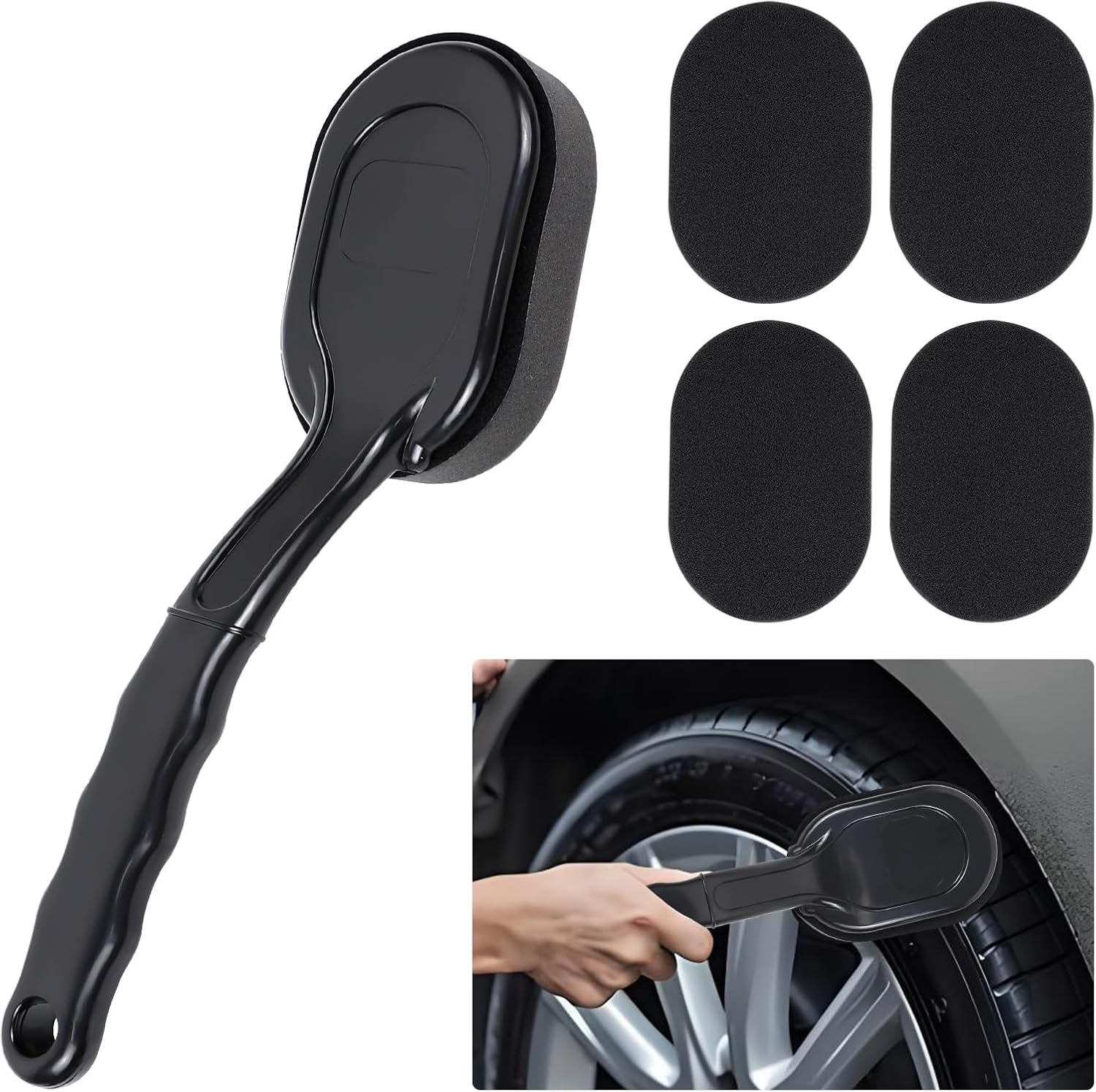 Car Tires Sponge Waxing Polishing Brush with Handle Car Tire Tyre Wheel Polish Brush Dust Remover Detailing Clean Tools