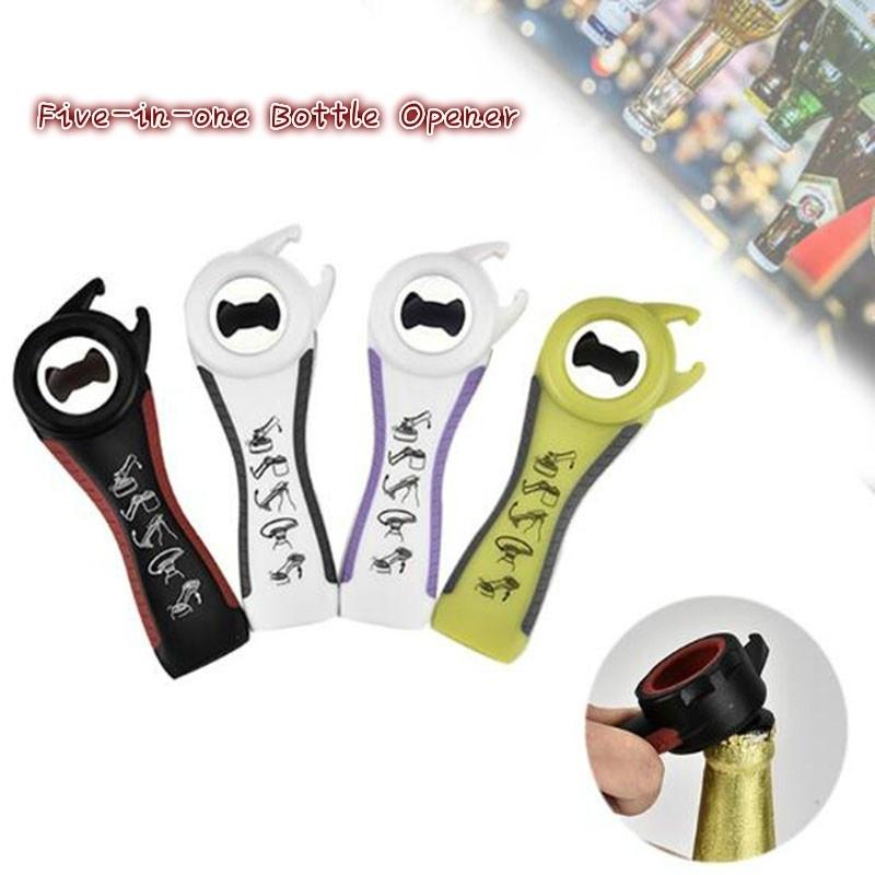 

Kitchen Multifunction Bottles Jars Cans Manual Opener Tool Gadget Five-in-one Bottle Opener Multi-fu білий/сірий