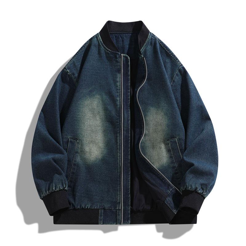 Унисекс ретро джинсовая куртка с воротником-стойкой, потертая, с опущенной линией плеча 3XL