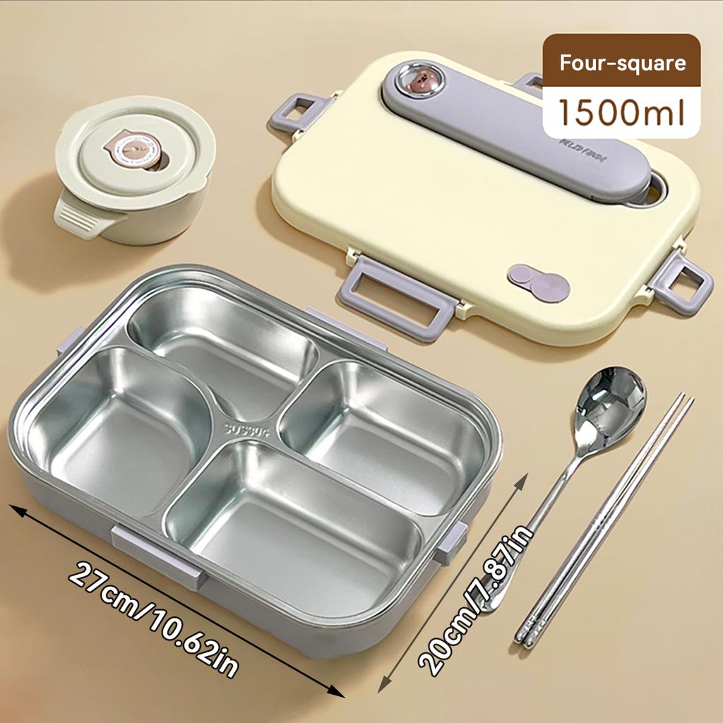 WORTHBUY Microwave 304 Stainless Steel Bento Lunch Box For Student 1500Ml Detachable Large Capacity Sealed Food Container Set