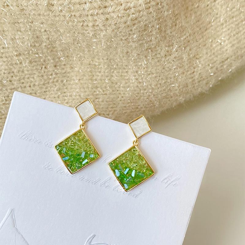 S925 Silver Green Gradient Crystal Dangle Earrings - 2023 Trendy Celebrity Fashion with a High-End Feel