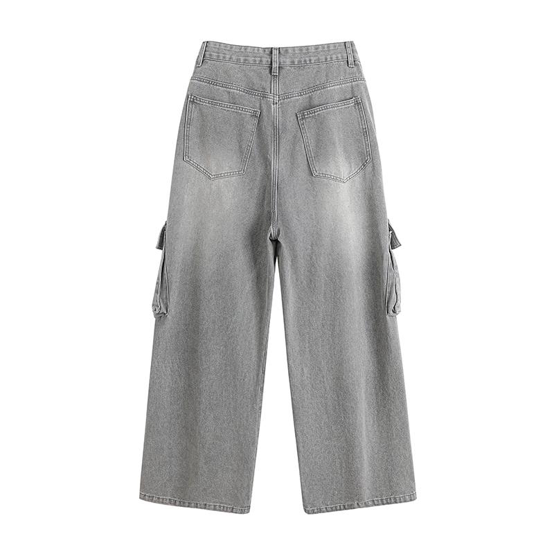 2025 Spring Men Casual Denim Cargo Pants Men Loose Hong Kong Style Jeans Harajuku Y2K High Street Korean Male Denim Trousers