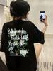 Harajuku Style Green Ink Print Loose Casual Short Sleeve T-shirt for Women