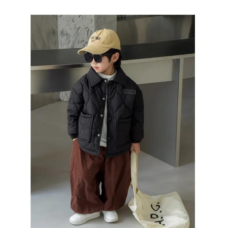 Autumn Kids Jacket Winter Boys Solid Color Thick Plus Velvet Warm Coat Teen Children Outerwear Clothing