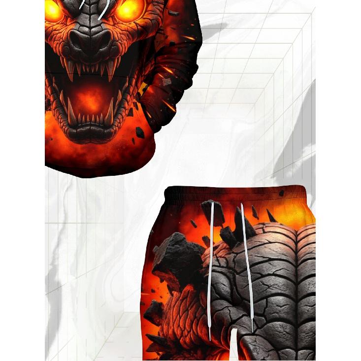 Men'S Casual Sweatshirt And Sweatpants Set with Lava Fire Dragon 3D Print