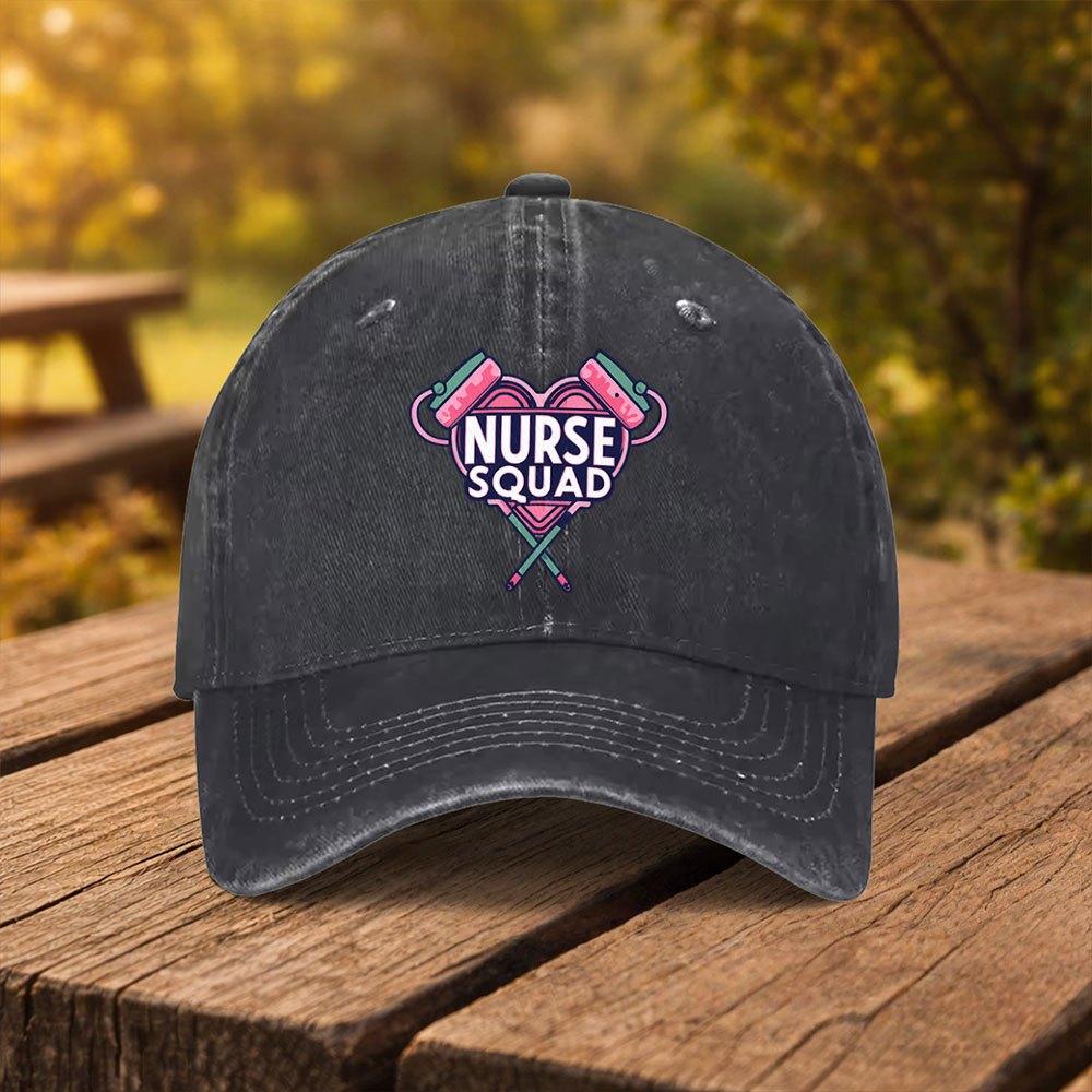 NURSE SQUAD Heart Print Baseball Cap Unisex Fashion Duckbill Cap Suitable for Outdoor Sports Fitness Travel and Outings Mu