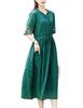 Linen Party Formal Dress for Guest Embroidered Size 2XL [Sorosis] Dress, Dress, After-Party, Dress, Pattern, V-Neck, A-Line, Knee-Length,