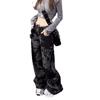 Unisex Dragon Pattern Wide-Leg Jeans with Raw Edge Design