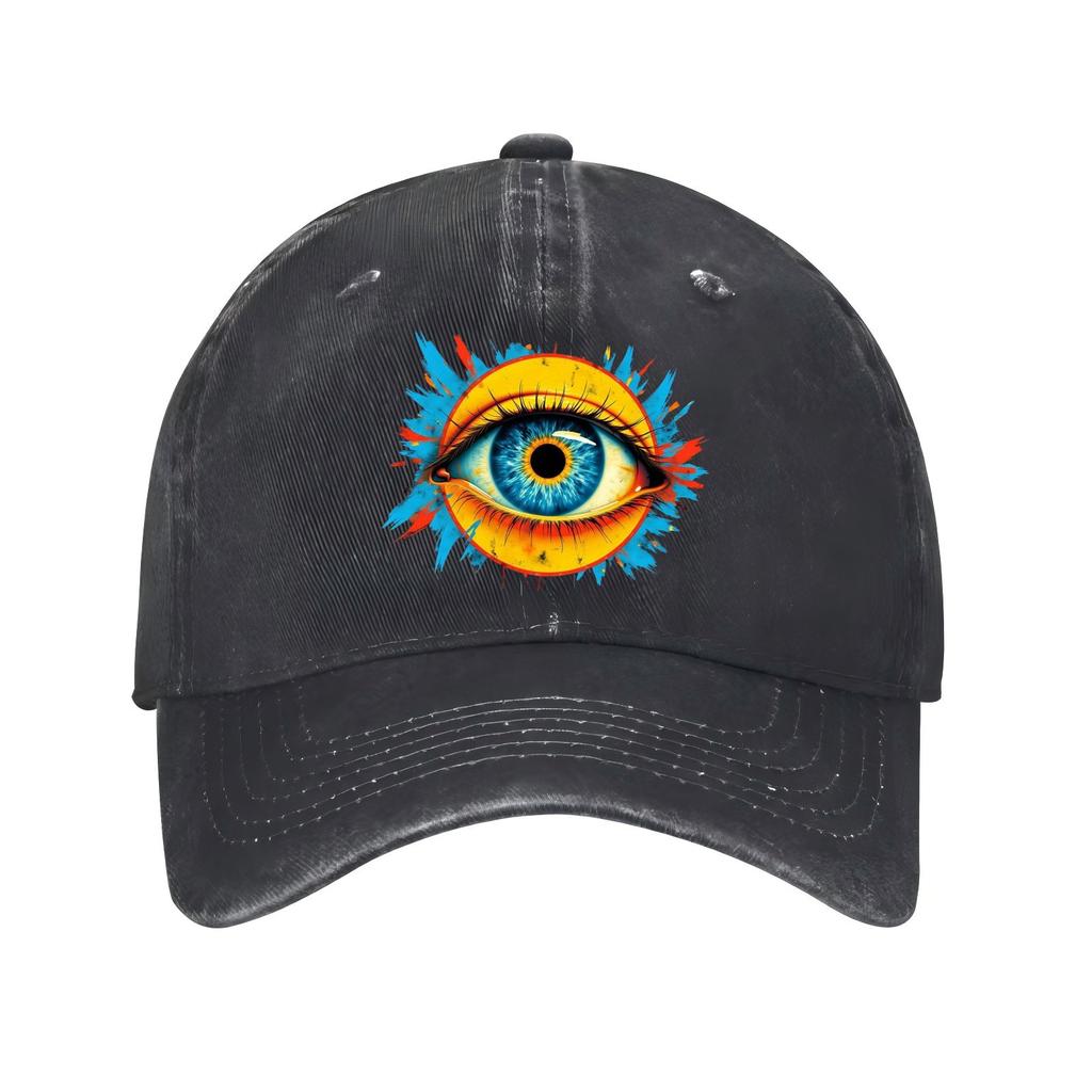 Mystic Blue Eye Sun Graphic Baseball Cap Distressed Cotton Casual Adjustable Unisex Streetwear Hat