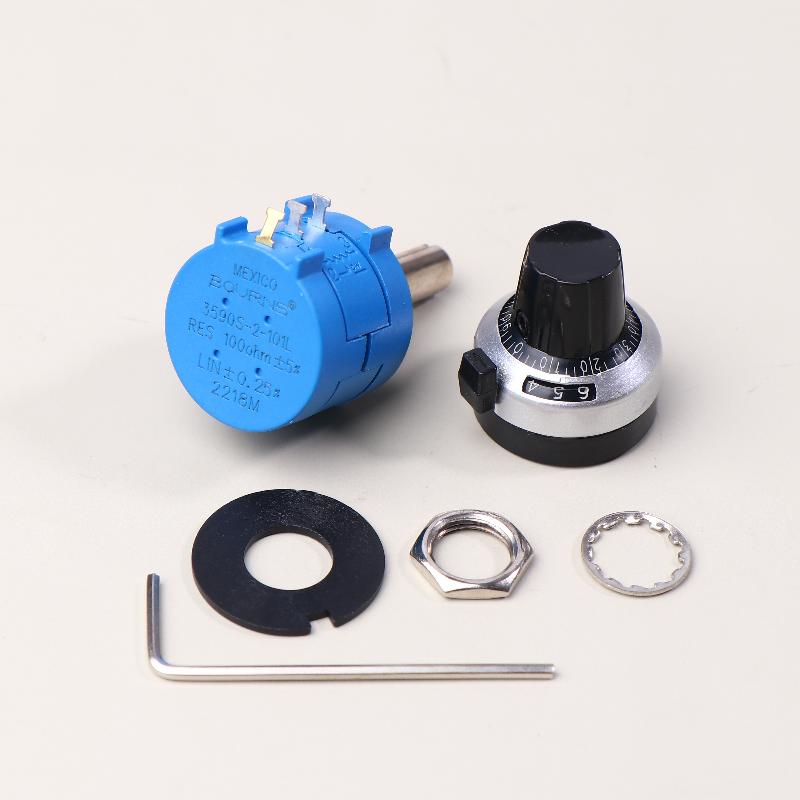 1Set 3590S Precision Multiturn Potentiometer Kit - 10 Ring Adjustable Resistor + Rotary Knob & Counting Dial