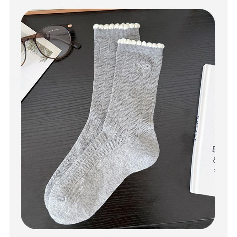 Summer Bow School Style Women's Socks, Thin Breathable Socks, Boneless Anti-pball Mid-calf Socks