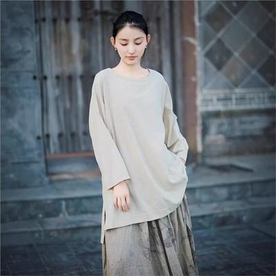 Damen Herbst Devise Lockeres T-Shirt Lange Ärmel O-Ausschnitt Einfarbig Locker Retro T-Shirt