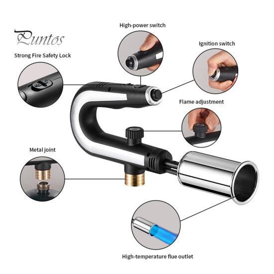 Cooking Torch Adjustable Outdoor Propane Torch, Handheld Flame Thrower Campfire Charcoal Starter, Safety Lock for BBQ, Grill, Searing Steak, Sous Vide