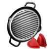 Wstępnie sezonowana żeliwna patelnia grillowa - 12-calowa okrągła patelnia grillowa z podwójnymi uchwytami do grillowania i gotowania na kuchence do steków i mięs