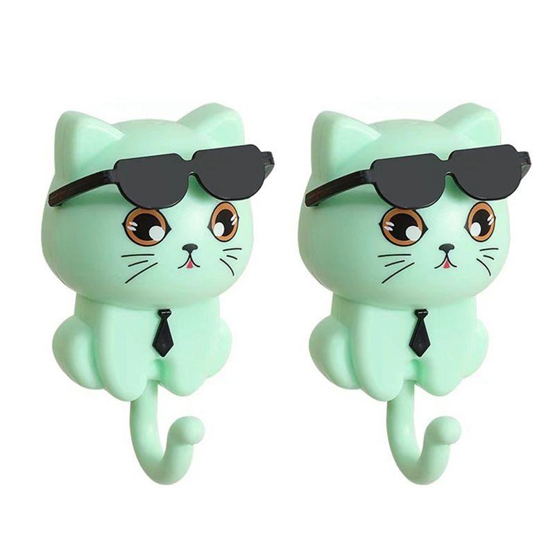 

Promotion!Cute Cat Key Hook, Cat Keychain, Kitten Coat Hook, Cute Sunglasses Cat Sticky Coat Hook, Coat Wall Hook зелений