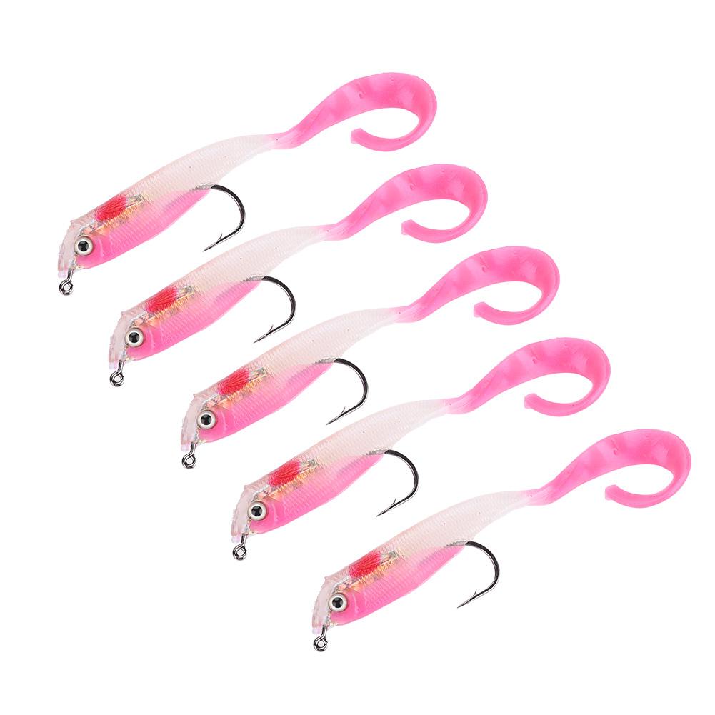5PCS Fish Lures Artificial Fake Bait Soft Lures Seabass Fishing Tackle with Hook SO050-3