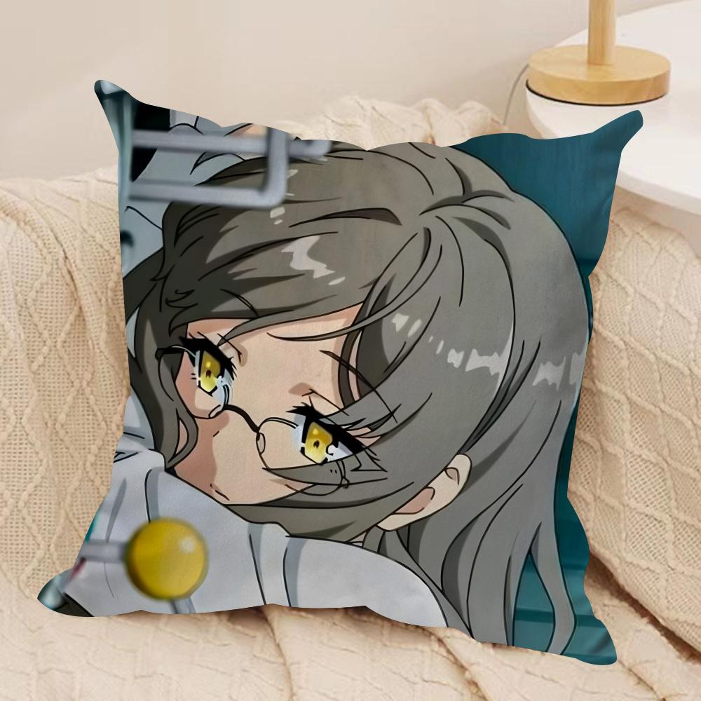 Mai SakurajimaS Anime Prints Cushion Cover Silky Short Plush Invisible Zipper Dustproof Sofa Pillow Case For Home Decor