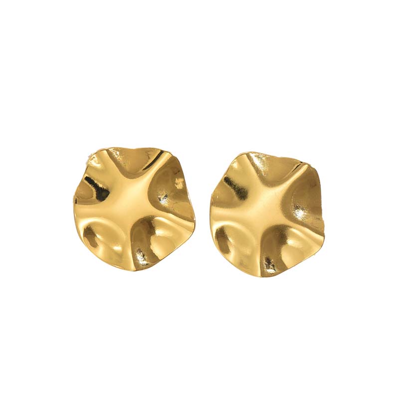 Vintage Gold Color Pleated Textured Stud Earrings for Women Fashion Metal Irregular Round Geometric Earrings Jewelry Gift