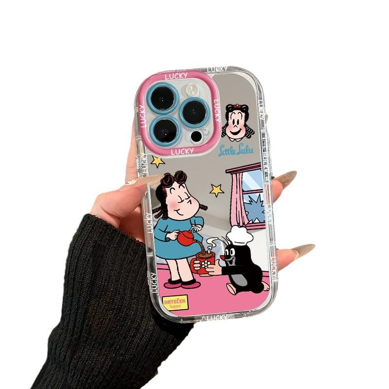 Cartoon Little Girl for Apple 16promax Phone Case for IPhone15plus Mirror Cream 14/13/12