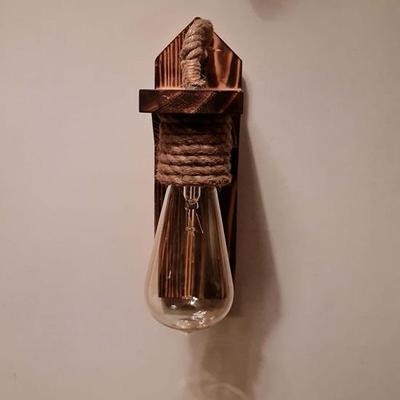 Nástěnné svítidlo z lana s dřevěnou základnou Dekorativní E27 Městský retro styl se žárovkou
