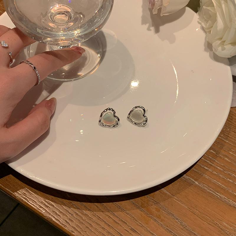 Moonstone Love Metal Earrings Women S Gemstones Niche Design Sense Advanced Cold Wind Temperament Personality Earrings