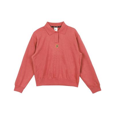 Einfarbiger Logo-Applikations-Pullover Langarm-Poloshirt Damenoberteile Rostrot DQ6820-691