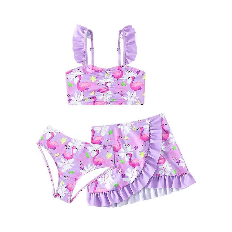 2025 Girls' Three-Piece Purple Swimsuit Set - Split Swimwear for Small To Medium Children