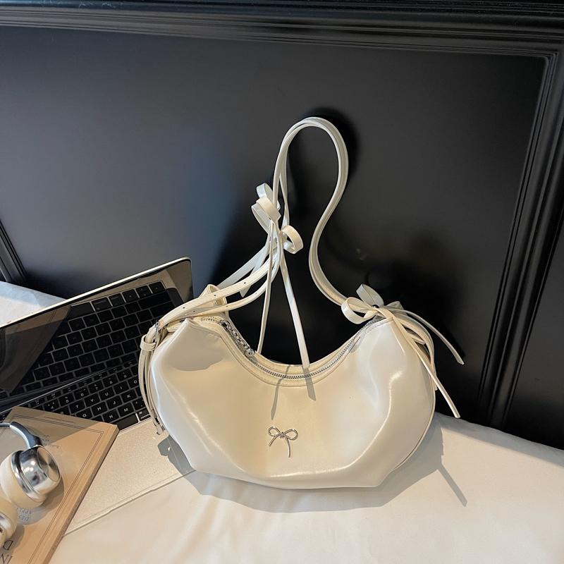 2025 Fashionable New Glossy PU Half Moon Shoulder Bags Solid Zipper High Quality Stylish Design Exquisite Armpit Bags for Women