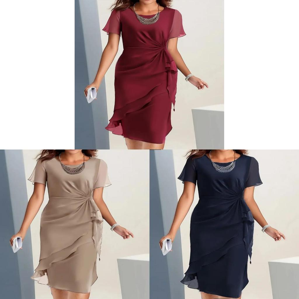 Sommer Chiffon Kleid mit Puffärmeln und Reißverschluss für Freizeitkleidung